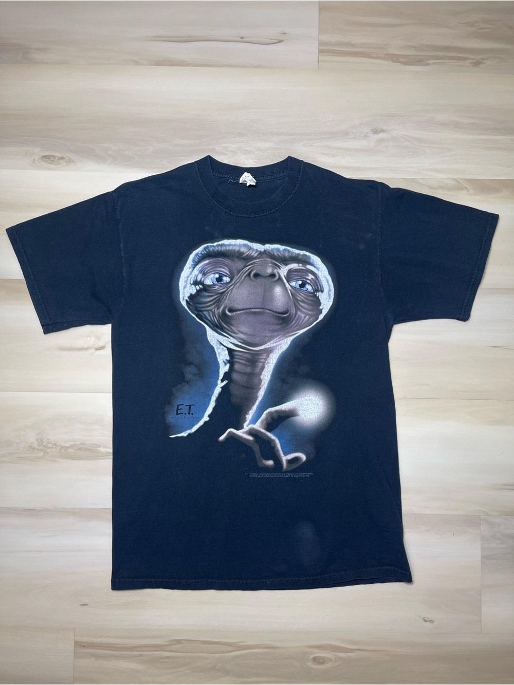 Vintage ET Face Print Black Tee Jerzee Tag Sz Med  Vtg